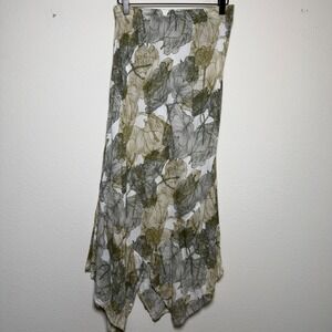 Gaya Women Fairy Skirt Medium‎ Green White Floral Asymmetrical Handkerchief Hem
